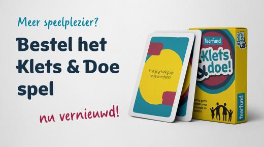 Een banner die het vernieuwde Klets & Doe spel laat zien